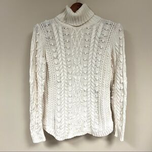 Gap off white cable knit cotton/wool turtleneck sweater XS